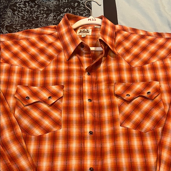 Ely Cattleman Men's Orange Plaid Button Down Shirt - Picture 5 of 9